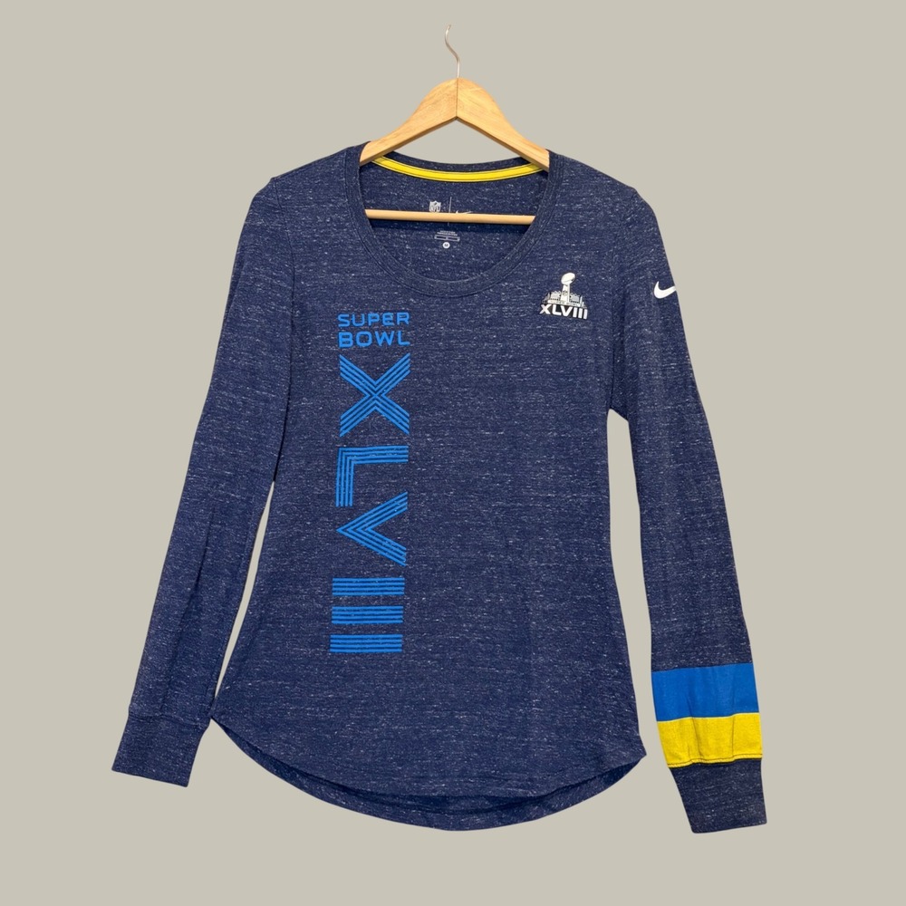 Nike Super Bowl XLVIII Shirt Women Med Long Sleeve NFL 48 Seahawks Broncos 2014
